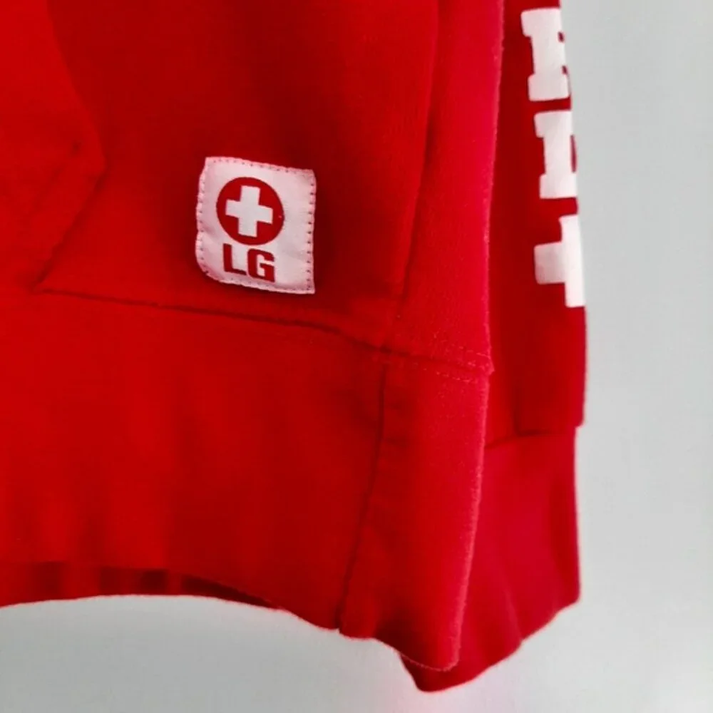 LIFEGUARD | Front Logo White Cross Comfy Hoodie Sweatshirt Red Sz M - Picture 7 of 14